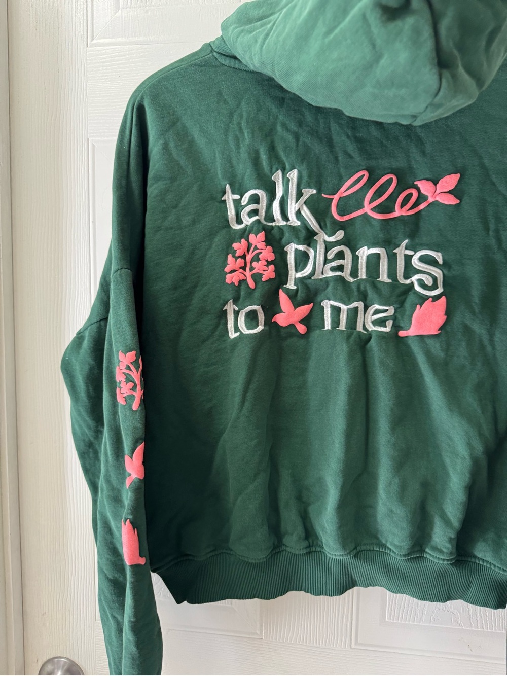 Just Add Water Green Hoodie Sweater with Pink Sleeve Accents - Picture 9 of 9